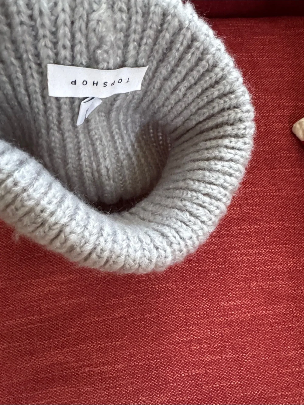 Topshop Light Gray Knit Pom Pom Beanie